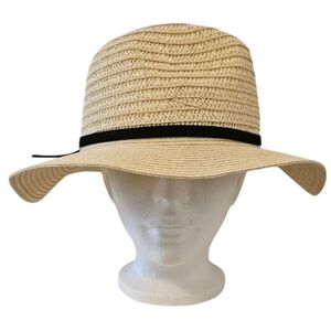 Yellow and Black Penningtons Women's Thin Black Tape Straw Hat